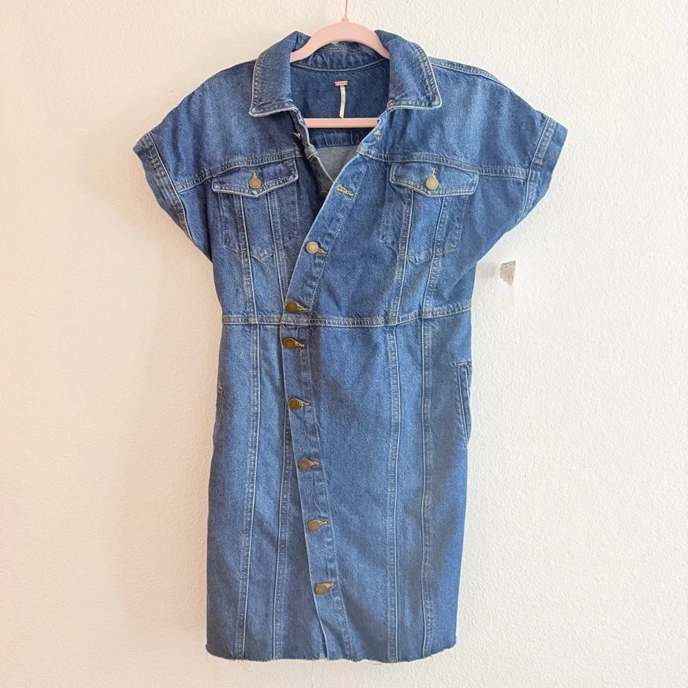 Free People Women’s Denim The City Mini Jean Dress Size Small NWT